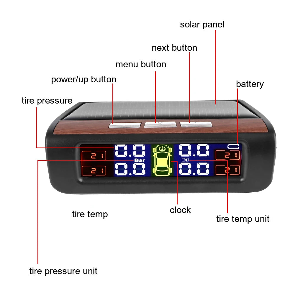 Solar TPMS Tire Pressure Monitoring System with External Sensors