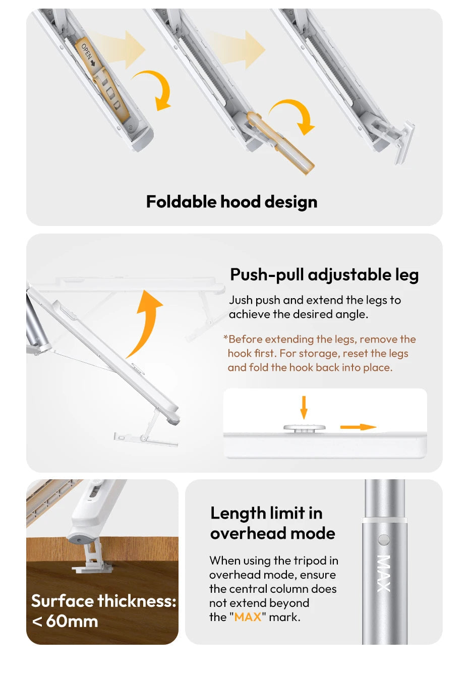 Ulanzi TT88 1.44M Overhead Selfie Stick Phone Tripod with Magnetic Clamp Wireless Remote Extension Tripod for LiveStreaming Vlog