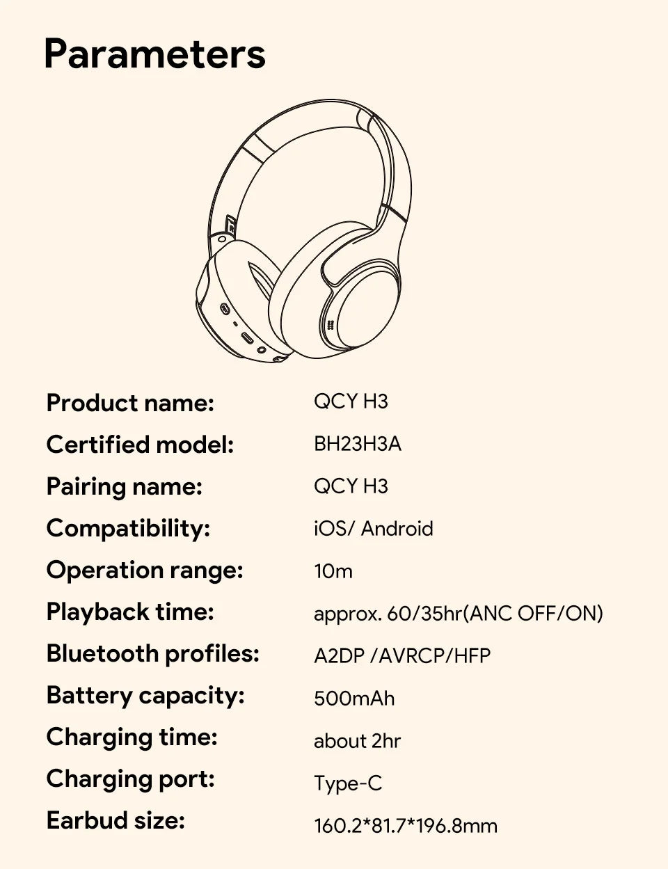QCY H3 ANC Cuffie Wireless con Suono Hi‑Res