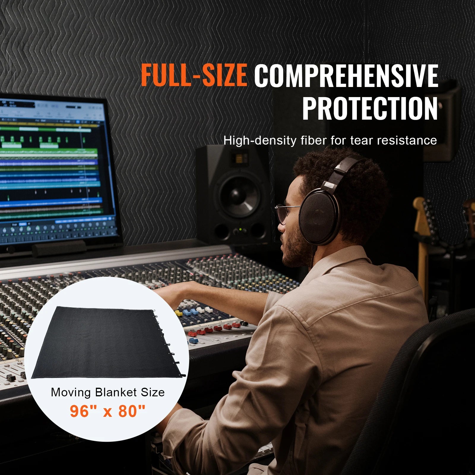 96 x 80 Sound Dampening Blanket with Grommets for Studio & Home
