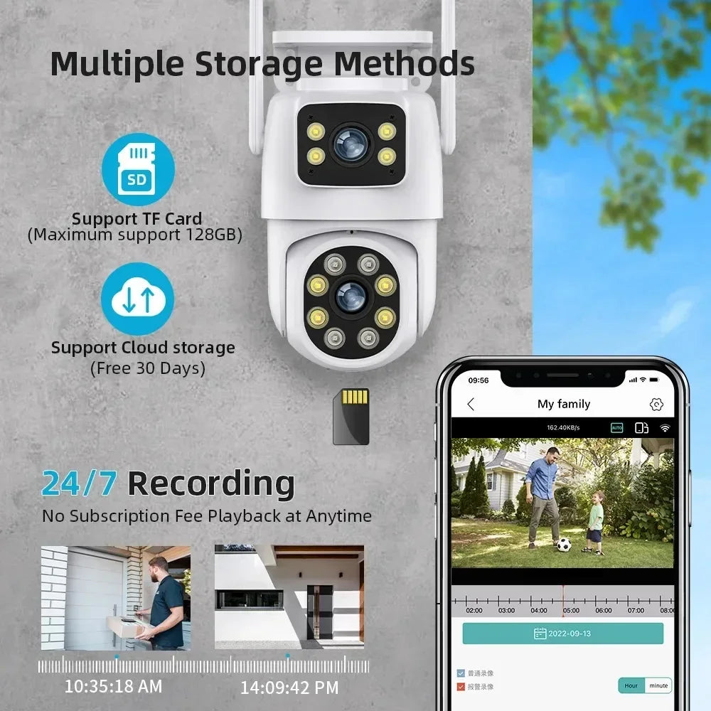 Telecamera di sicurezza PTZ WiFi a doppia lente 8MP con tracciamento automatico