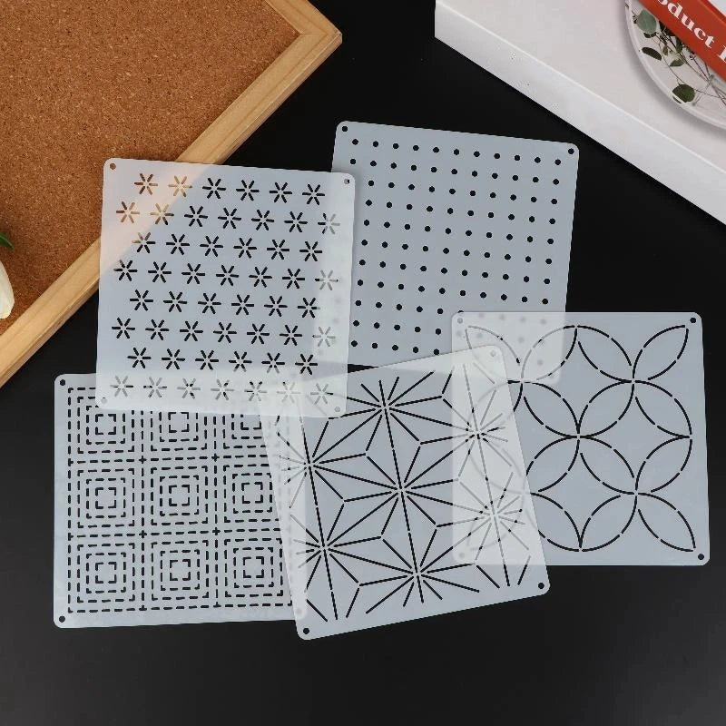 Herbruikbare Sashiko-stijl borduurtemplates — 9 of 32 stuks