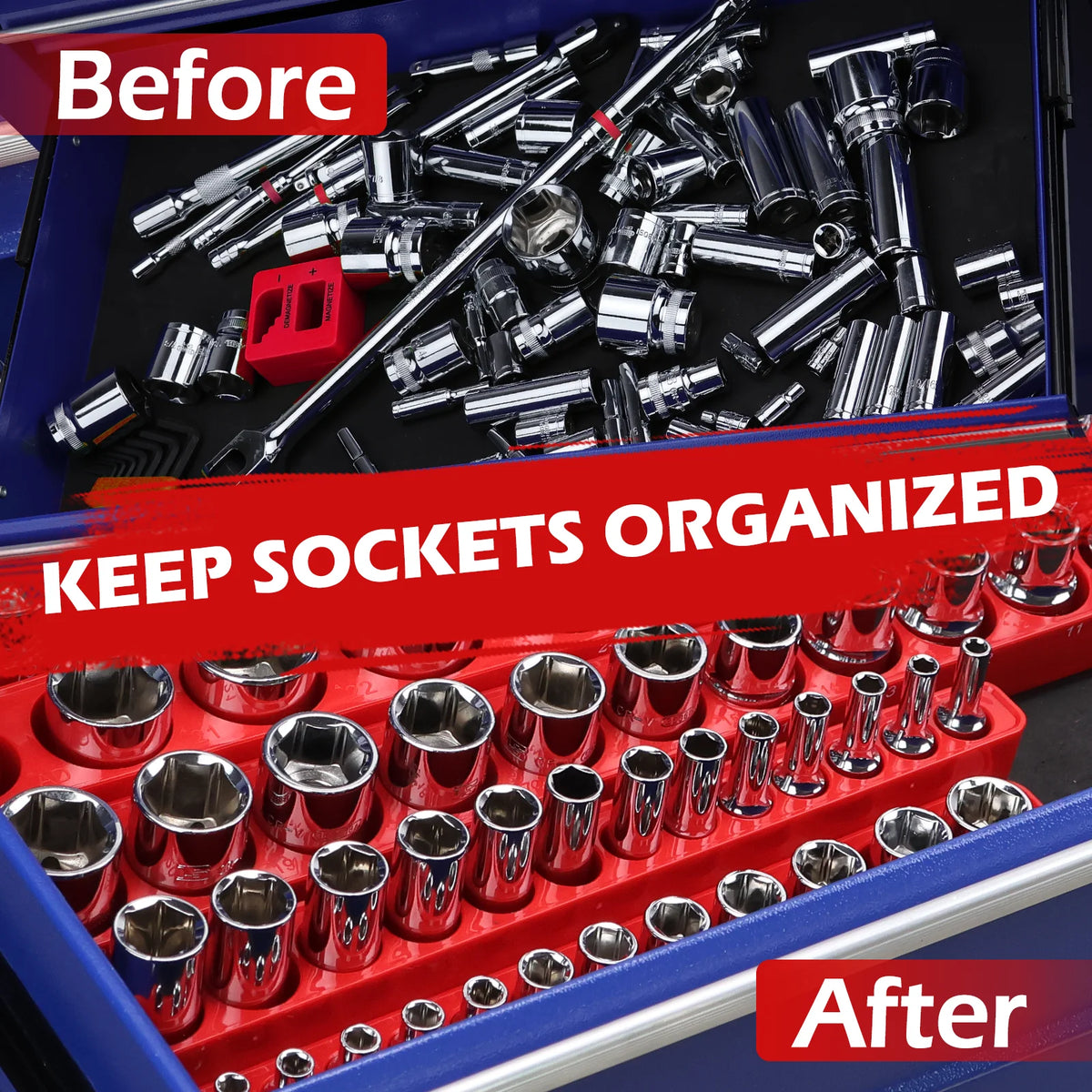Two-Piece Magnetic Organiser for 1/4-Inch Sockets