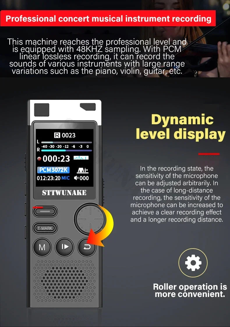 Voice Activation Recorder Dual-Core Ai Noise-Reducing Digital Recording Device STTWUNAKE