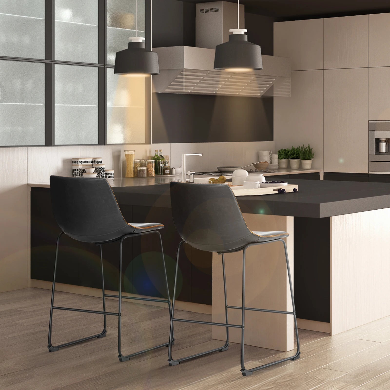 Counter Height PU Leather Bar Stools Set of 2 with Backrest