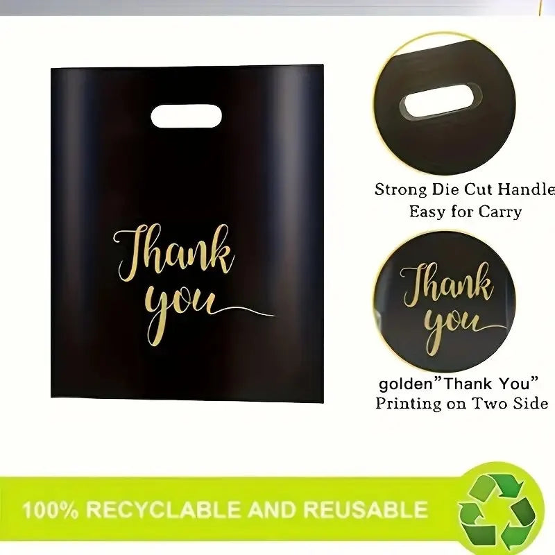 Extra Thick Reusable Plastic Thank You Bags – 20 Pack
