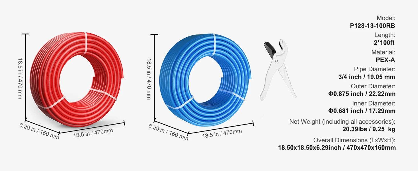 3/4" PEX-A Boru Tüpü 2x100FT Sıcak ve Soğuk Su Sistemleri için
