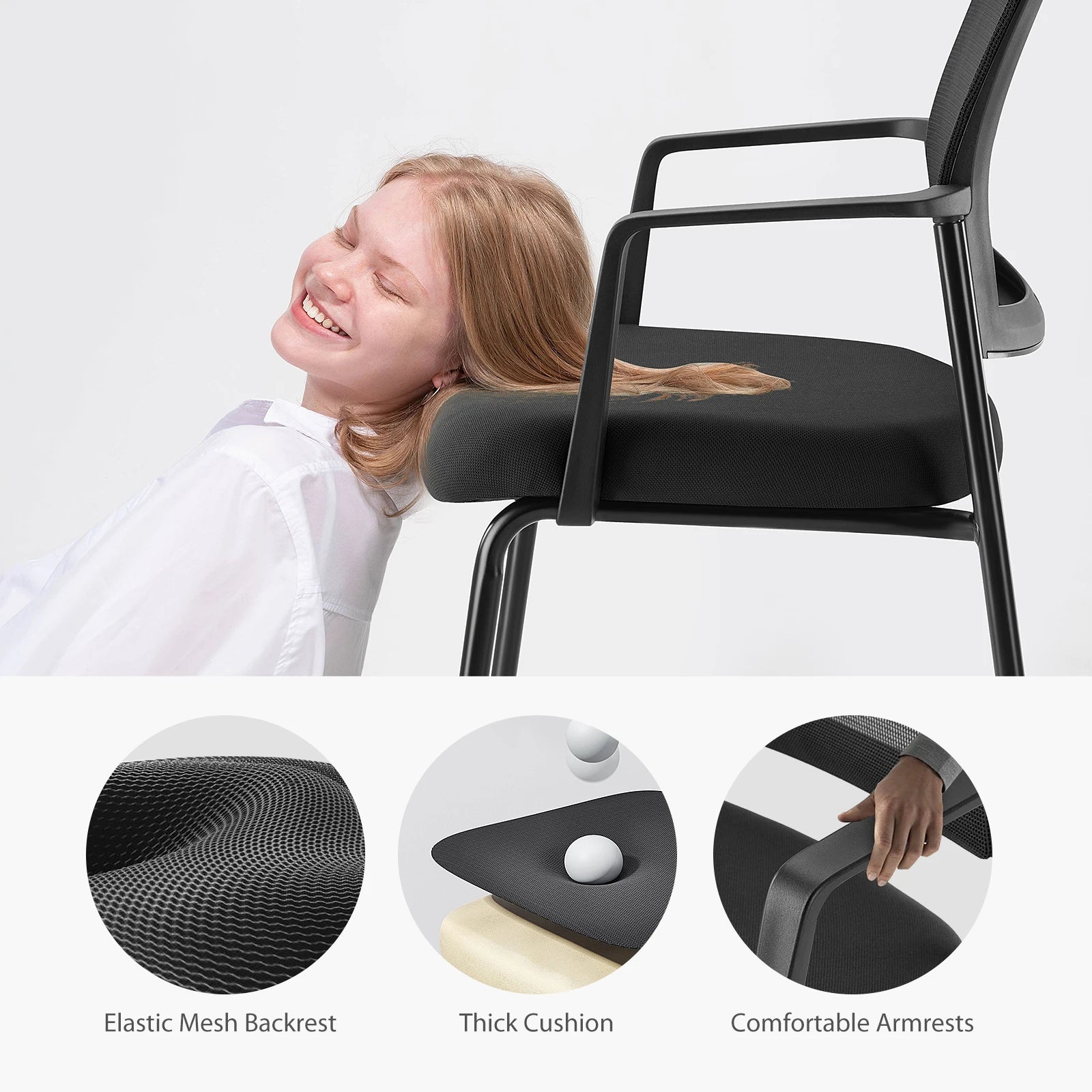 Mesh Back Stacking Office Chairs Set of 2 with Arms