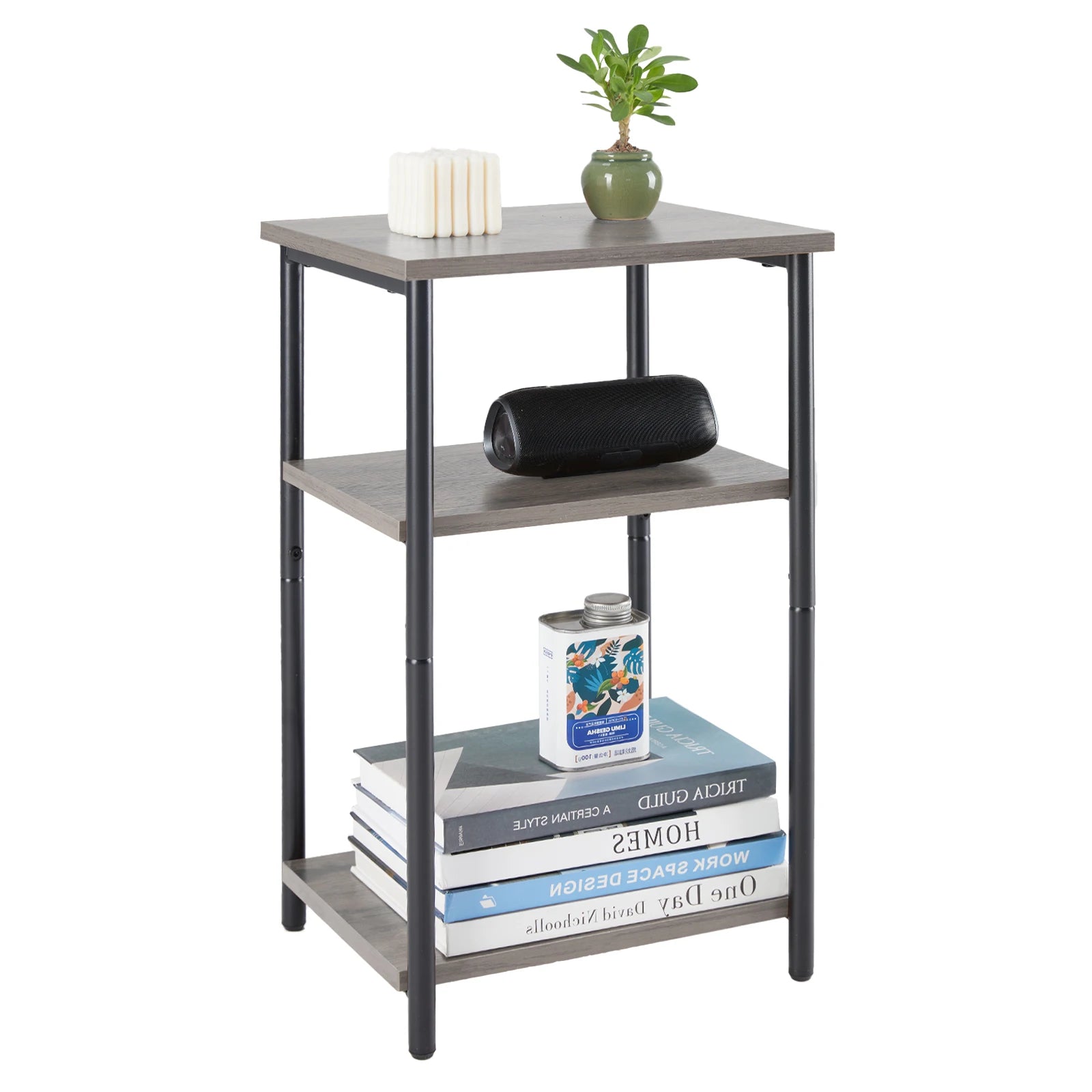 3-Tier Narrow End Table with Storage & Adjustable Feet