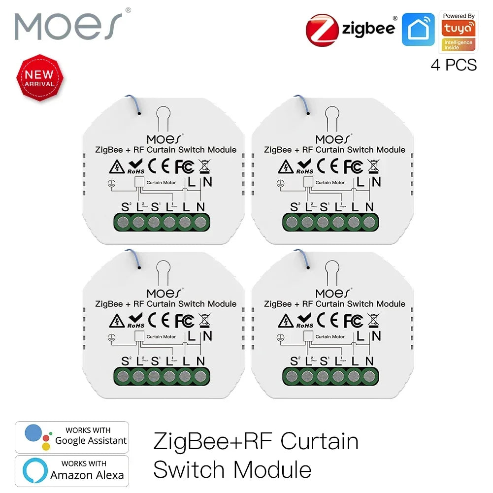 MOES ZigBee 3.0 Smart Curtain Switch Module Motorized Roller Shutter Blinds Motor Tuya Smart Life Alexa Echo Google Home