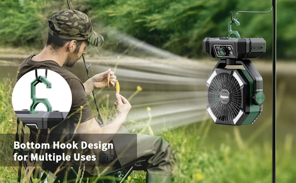 20000mAh Camping Fan with LED Lantern, Remote, 8 Speeds