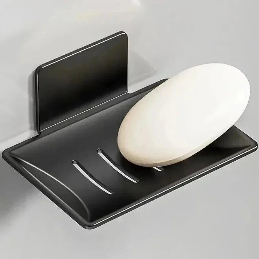 1pc Black carbon steel soap box, non perforated wall mounted bathroom soap box, bathroom soap holder, soap storage rack
