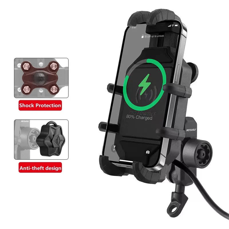 Motorcycle Wireless Charging Phone Mount with 360° Rotation Holder