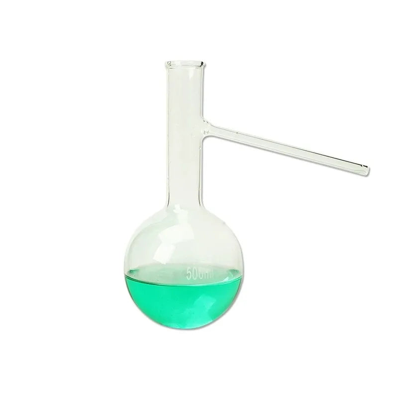 Destillationskolben aus Glas mit rundem Boden und Seitenarm
