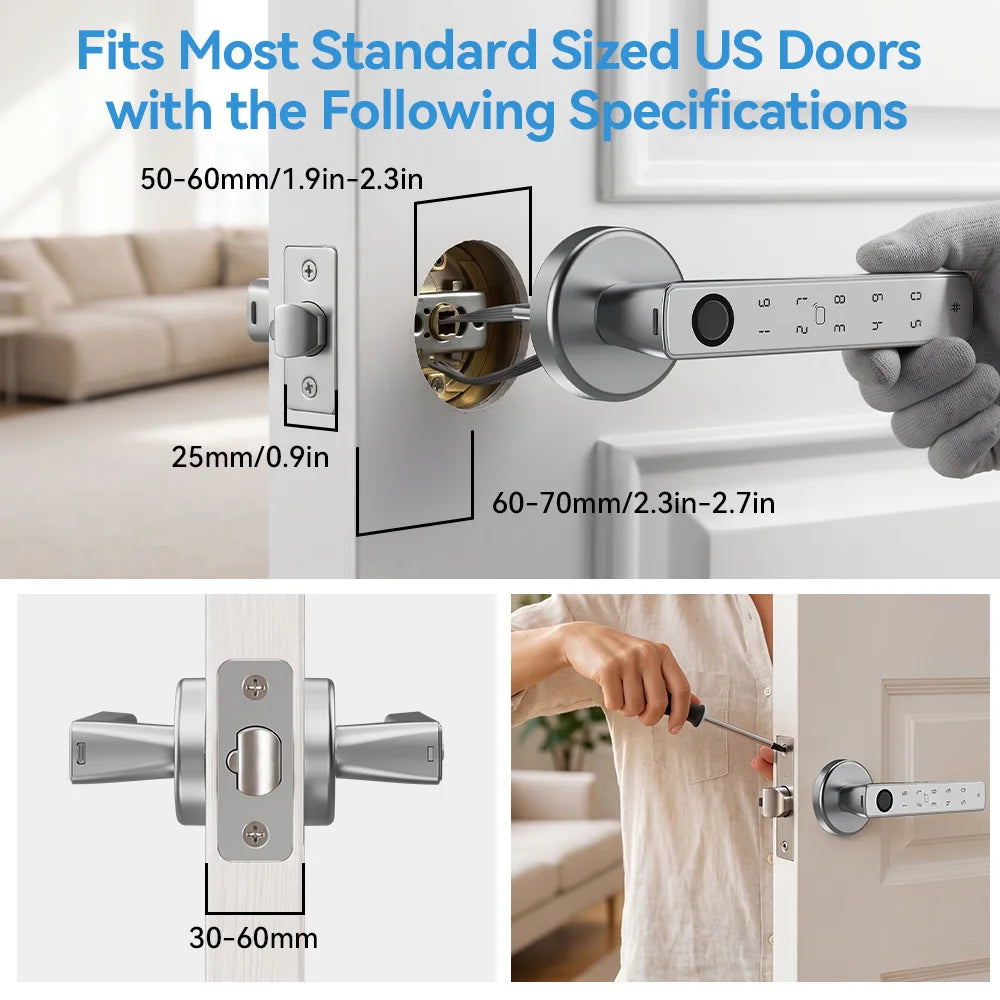 Smart Fingerprint Door Lock Handle 5-in-1 Keyless Entry