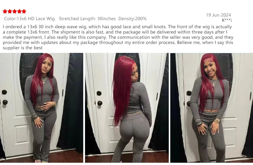 Burgundy HD csipkés elülső emberi haj paróka – Egyenes 99J szín