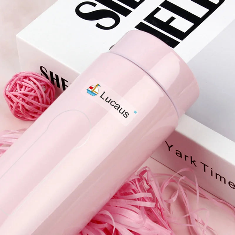 Custom Waterproof Transparent Name Stickers - Personalized Multilingual Labels for Kids School Supplies (Hebrew/English/Spanish)