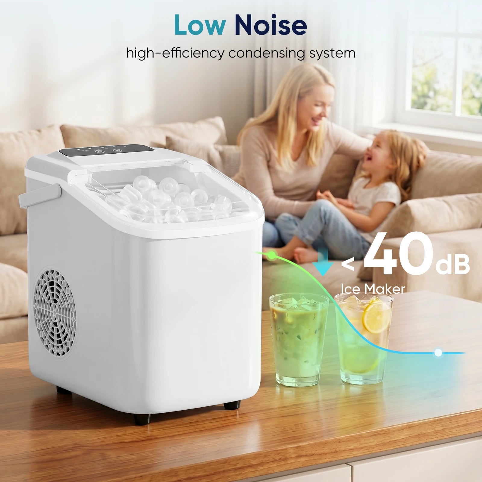 Portable Countertop Ice Maker – 9 Cubes in 6 Minutes, 26lb Daily