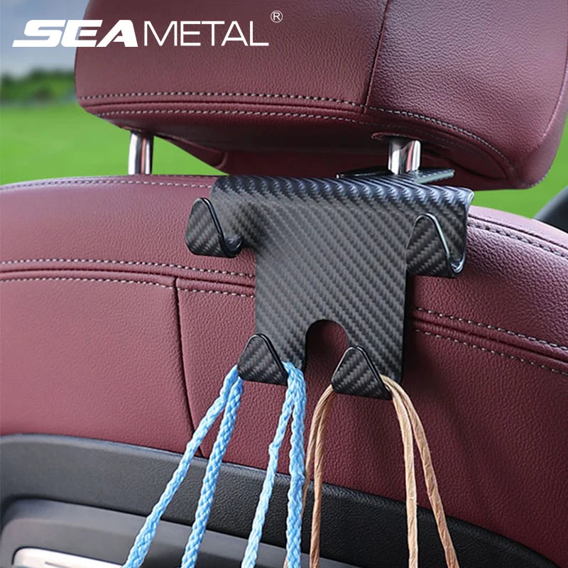 SEAMETAL Multifunctional Car Hook Headrest Seat Back Hanging Hook Carbon Fiber Decoration Large Load-Bearing Hanger for Rear Row