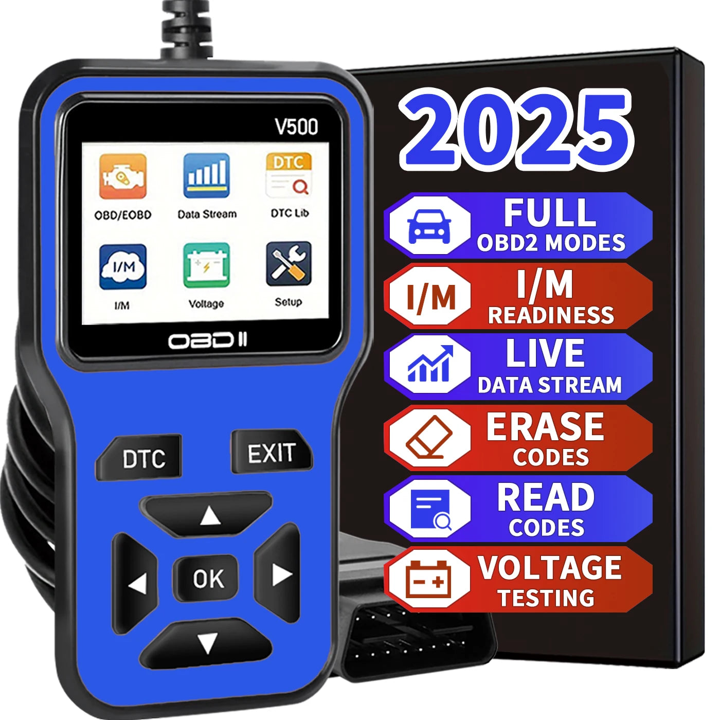 Car OBD2 Scanner Diagnostic Tool Code Reader, Car Voltage Tester Engine Fault Code Scanner, Charging Tester Diagnostic Tool V500