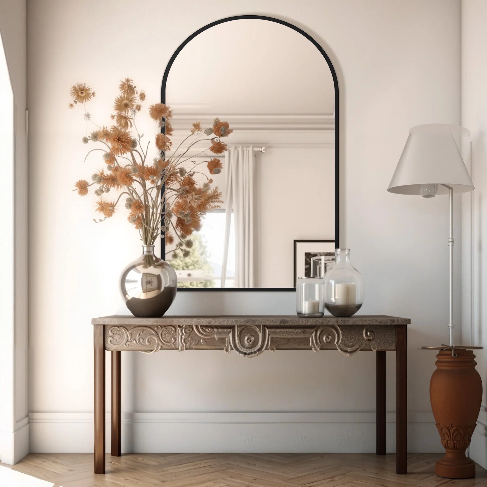 26x38 Arched Wall Mirror with Metal Frame & HD Glass