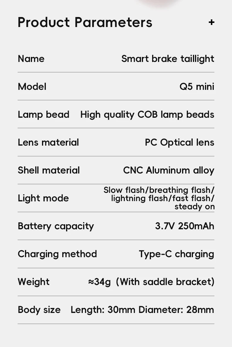 Q5 Mini Smart Auto Brake Sensing Bike Tail Light