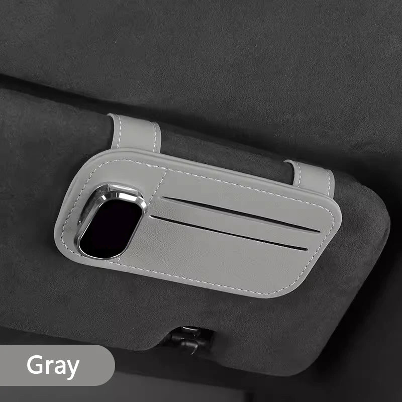 SEAMETAL Car Sun Visor Glasses Clip PU Leather Scratch-Free Sunglasses Holder with Card Storage Bag Universal Eyeglasses Holder