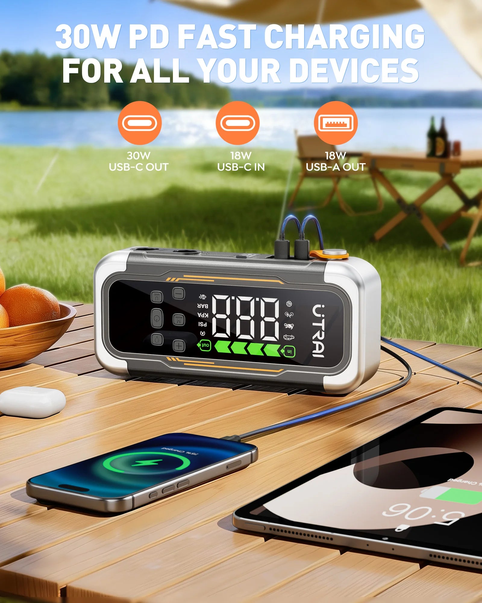 UTRAI 5-in-1 Car Jump Starter Air Pump Power Bank with 6 Modes