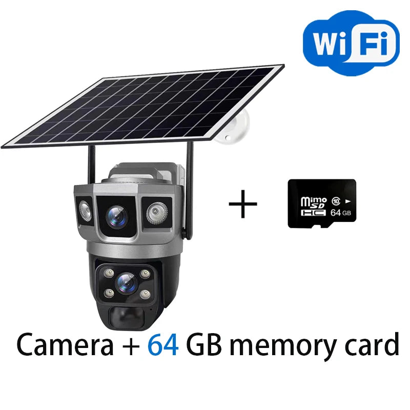 Dual Lens Three Screens WIFI Solar Camera 12MP 10X Zoom CCTV Outdoor Automatic Tracking Humanoid Detection Support PTZ IP66 Cam