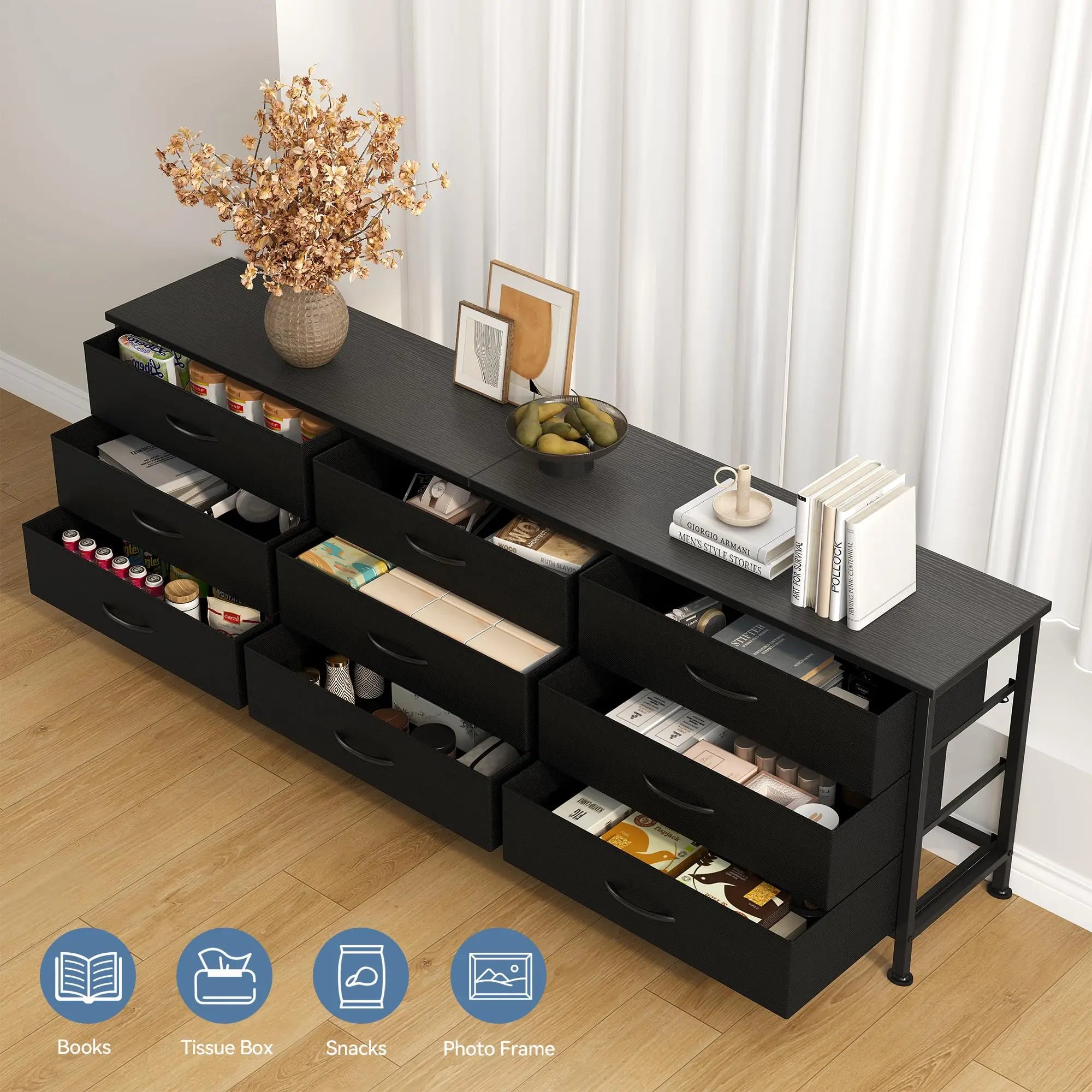Modern TV Stand with 9 Fabric Drawers for Up to 75 Inch TVs