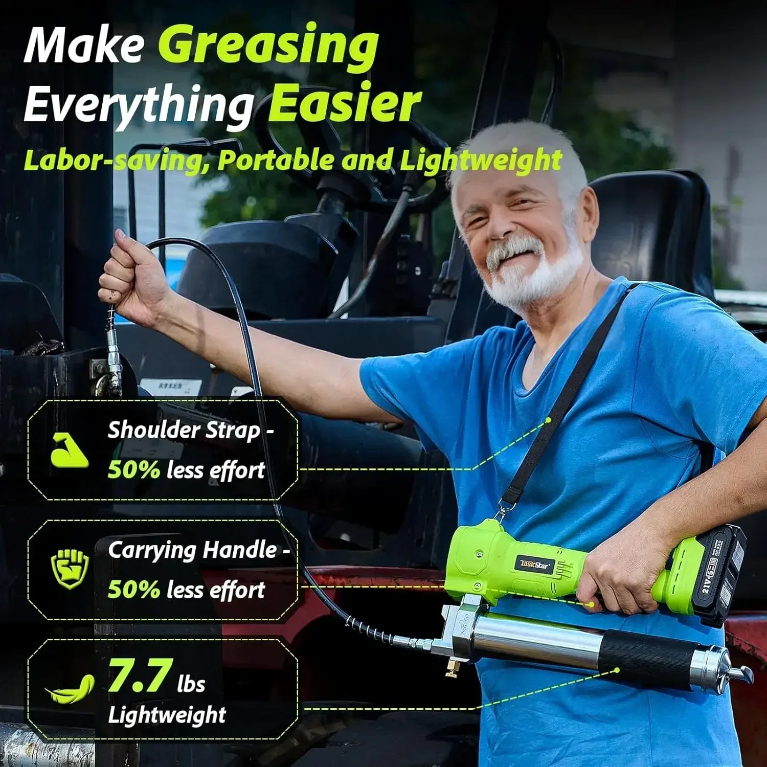 Cordless Electric Grease Gun Kit, 10,000 PSI with 39.4" Hose