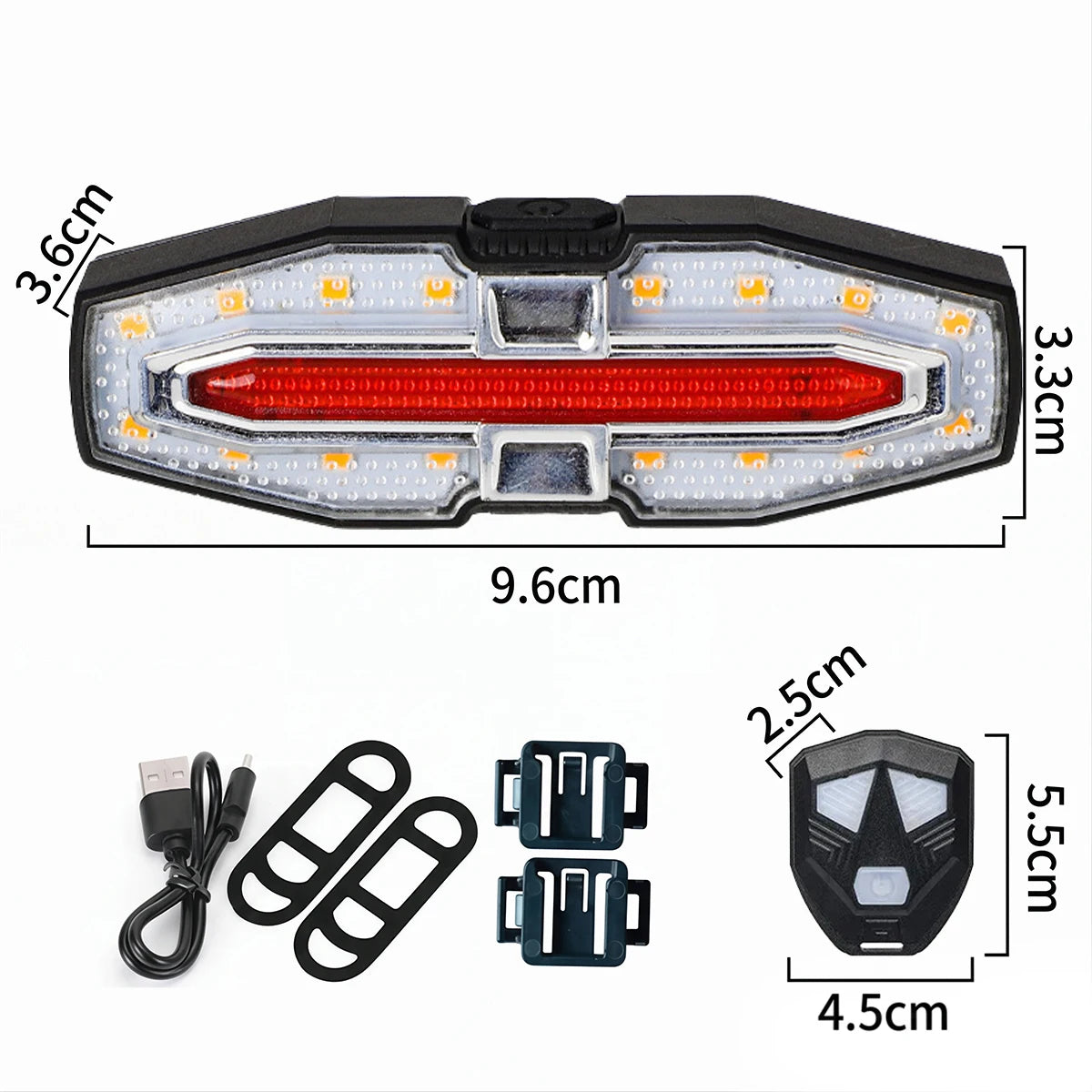 Luz trasera de bicicleta con control remoto y señales de giro