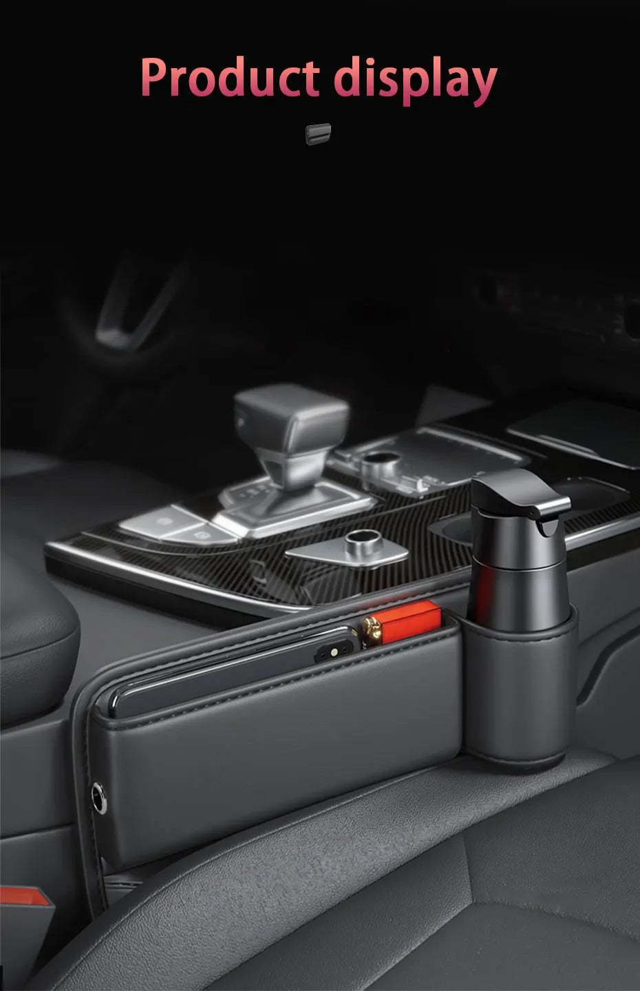 SEAMETAL Car Seat Gap Organizer with Cup Holder Wear-Resistant PU Leather Center Console Storage Bag Universal Seat Gap Filler