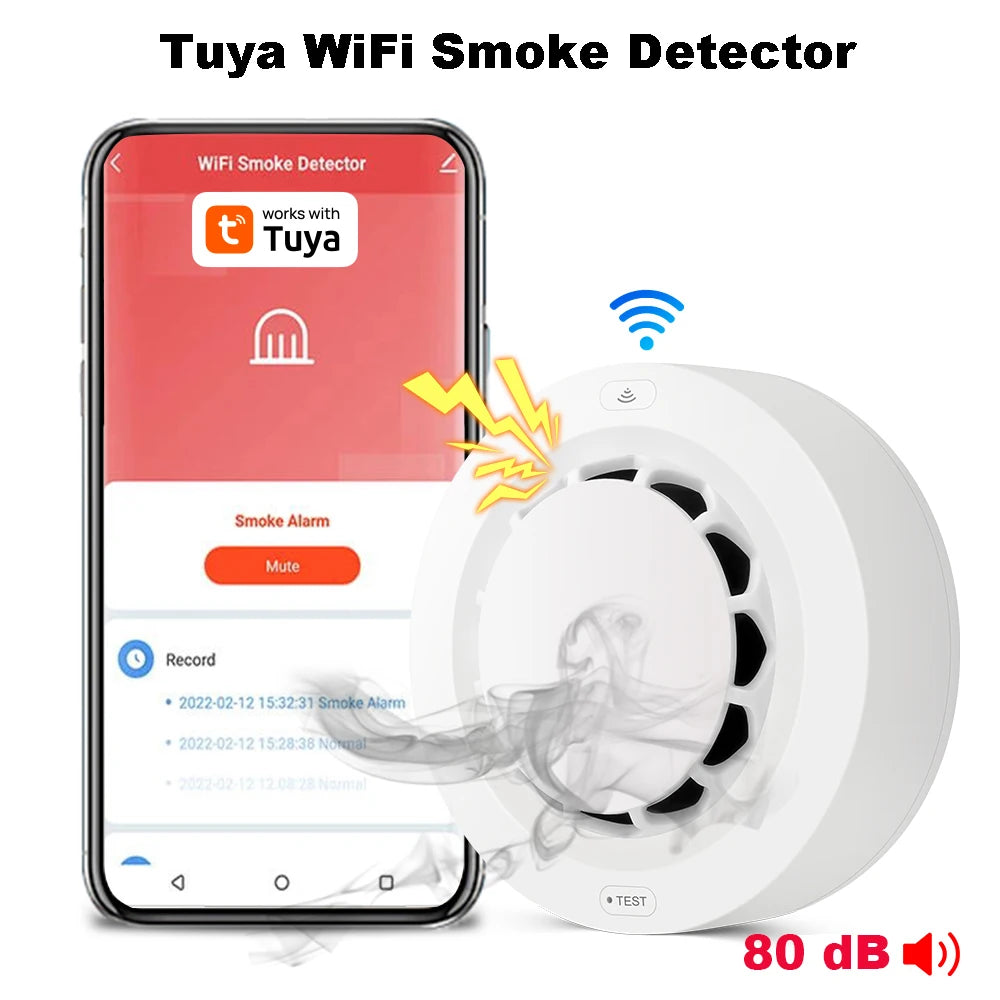 WiFi Smoke Sensor Tuya Smoke Detector Photoelectric Sensor Fire Alarm Home Kitchen Security System Work With Smart Life APP
