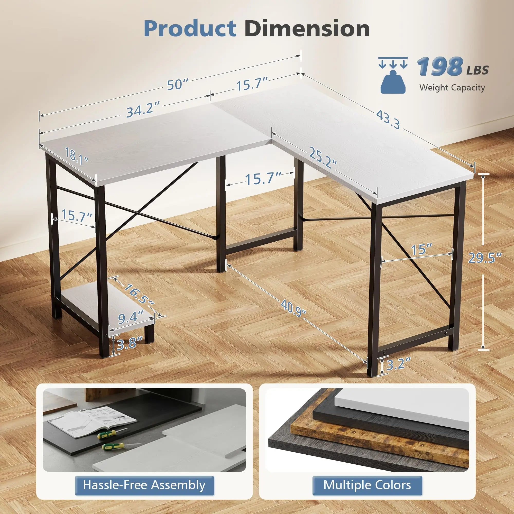 50 Inch L-Shaped Gaming Desk with CPU Shelf Corner Workstation