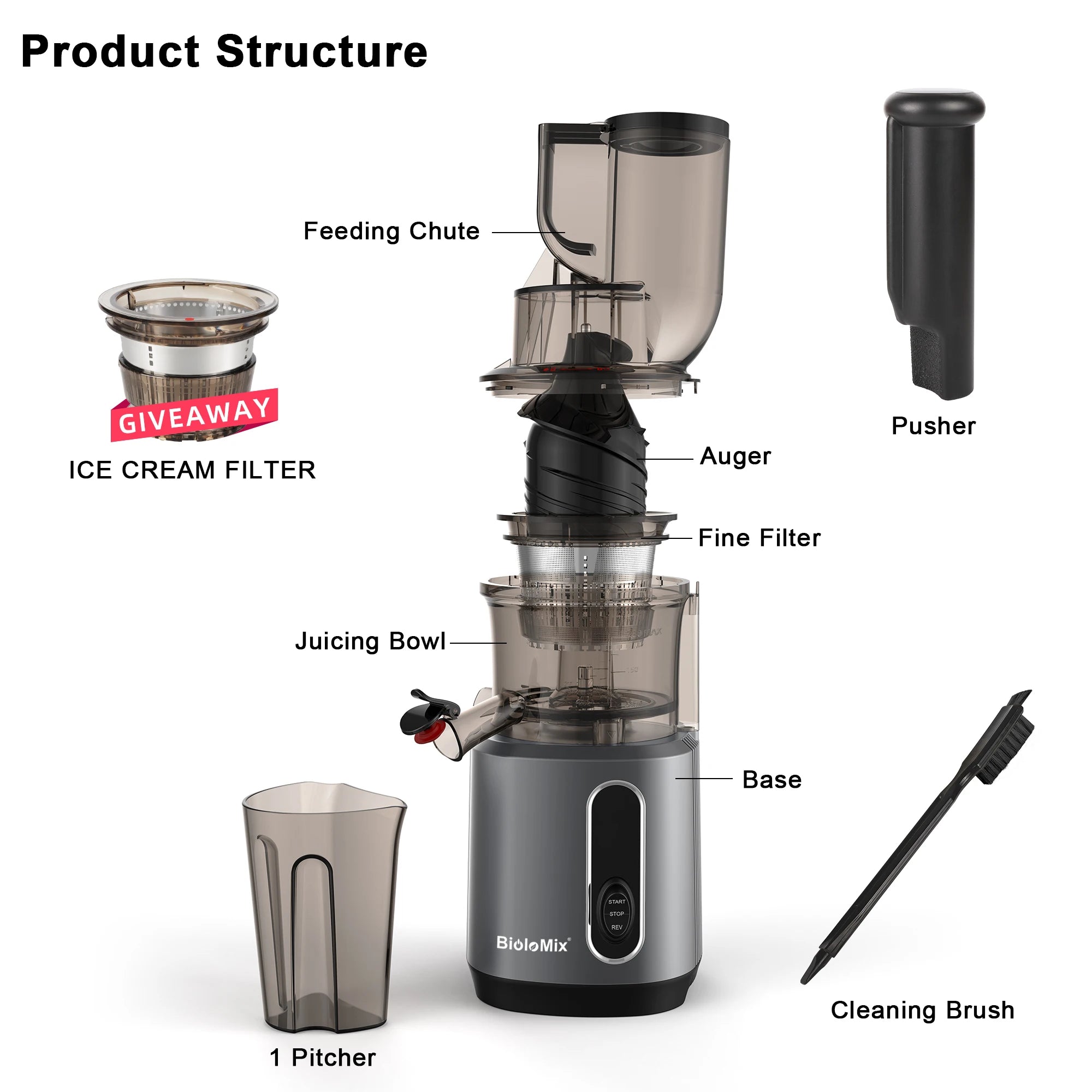 Cold Press Juicer with 75mm Feed Chute and 200W Motor
