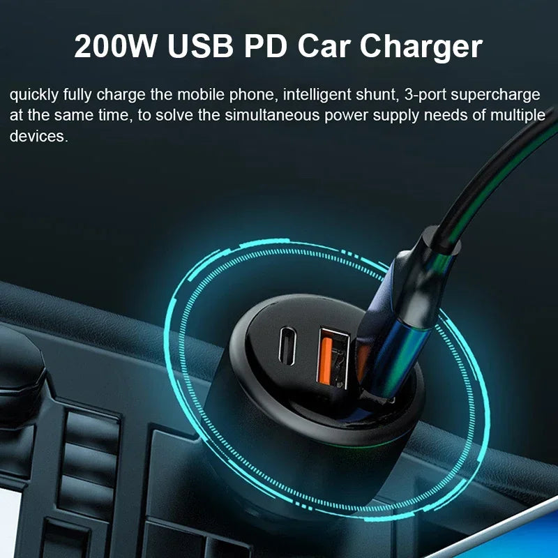 Three-Port USB Car Charger, 2 USB-A and 1 USB-C