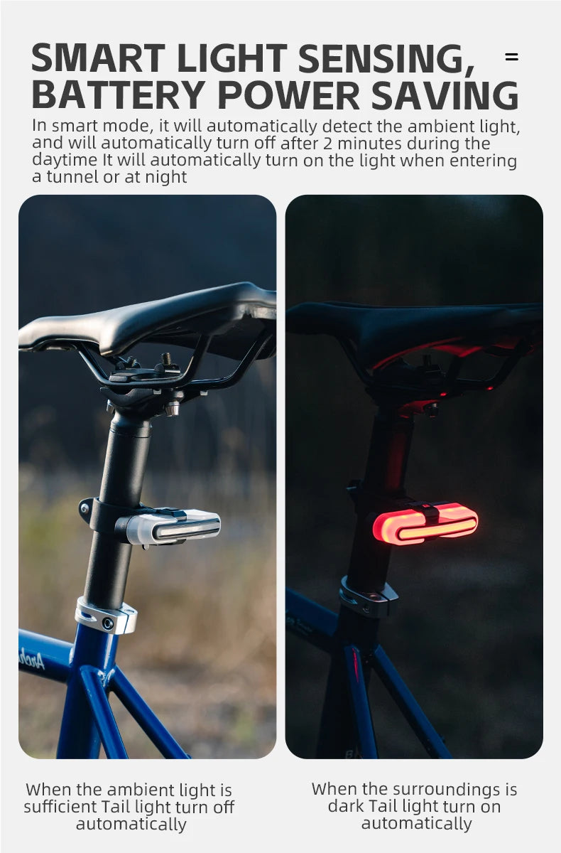 Smart Bicycle Tail Light with Brake Sensor, USB-C, IPX6 Waterproof