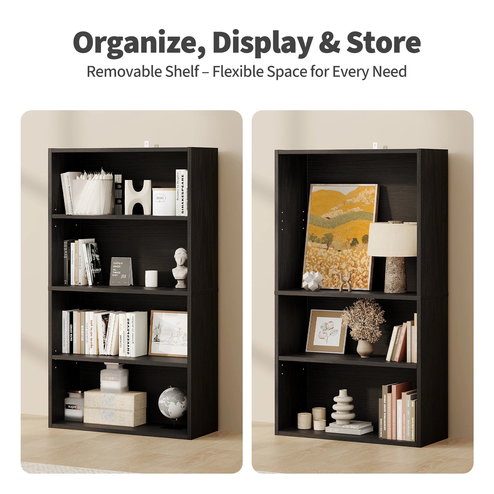 4 Tier Wooden Bookcase Open Shelf Storage for Home & Office