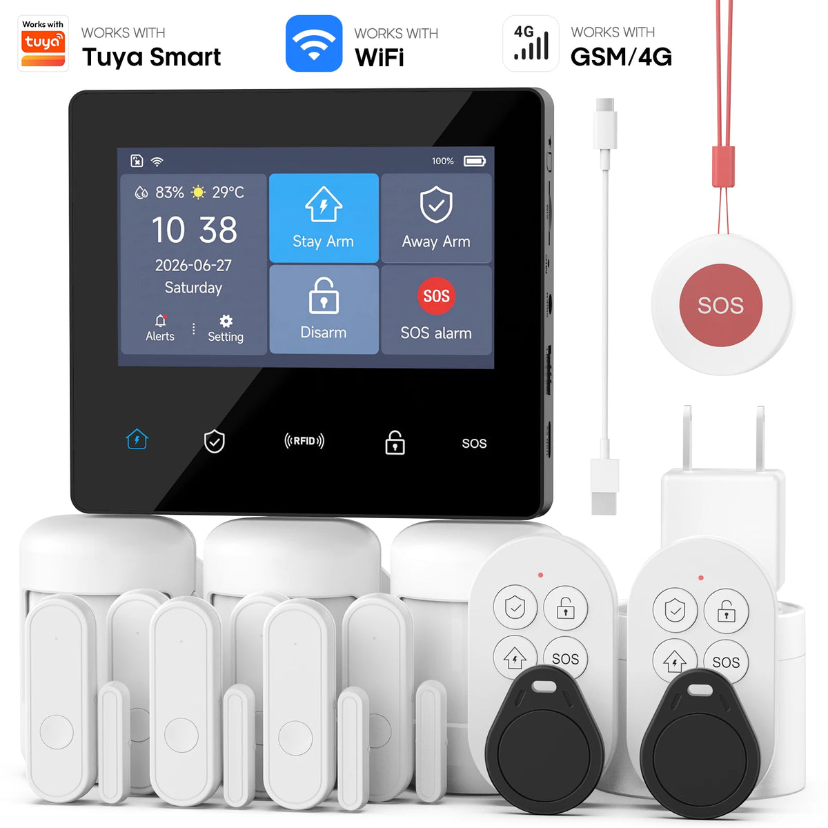 Sistem de alarmă Tuya Smart WiFi 4G GSM, senzor 433MHZ, protecție de securitate, senzor de mișcare, senzor de ușă/fereastră pentru casă/apartament