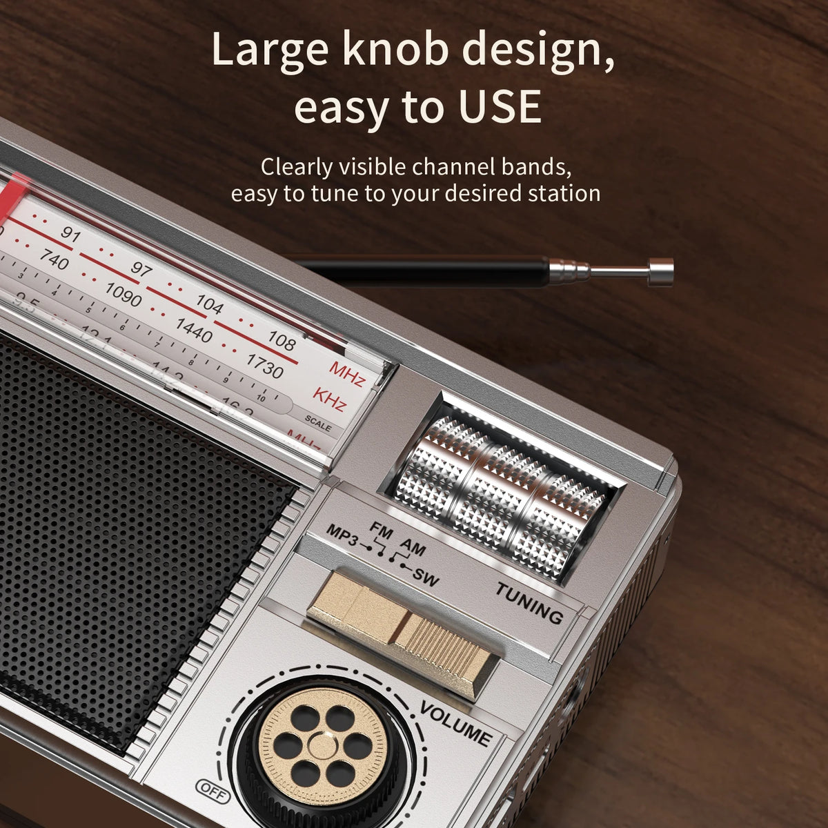 Retro-draagbare radio met Bluetooth en opladen op zonne-energie