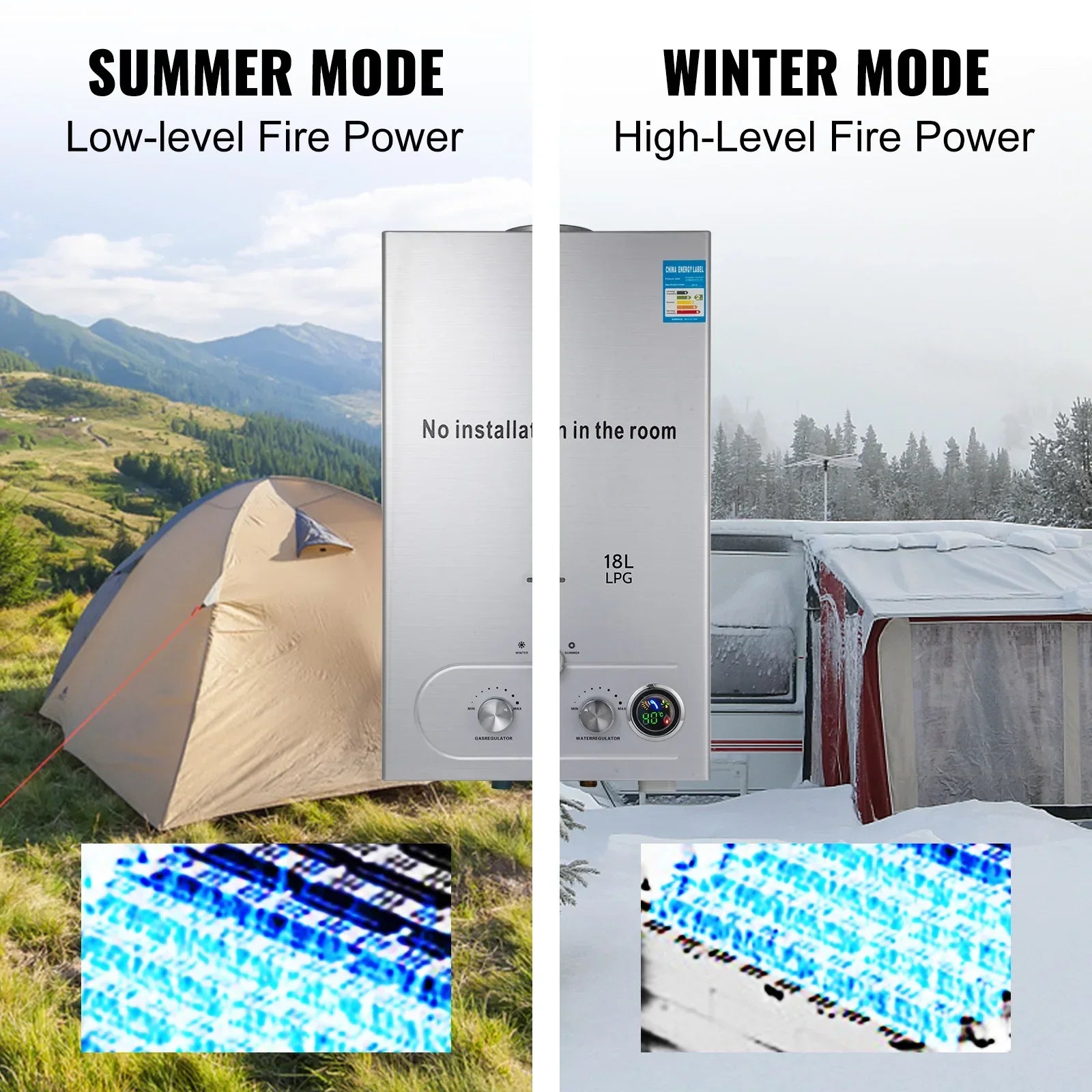 SIHAO 6L 8L 10L 12L 16L 18L LPG Portable Instand Water Heater Propane Gas LPG Wall-Mounted Tankless Water Heater Digital Display