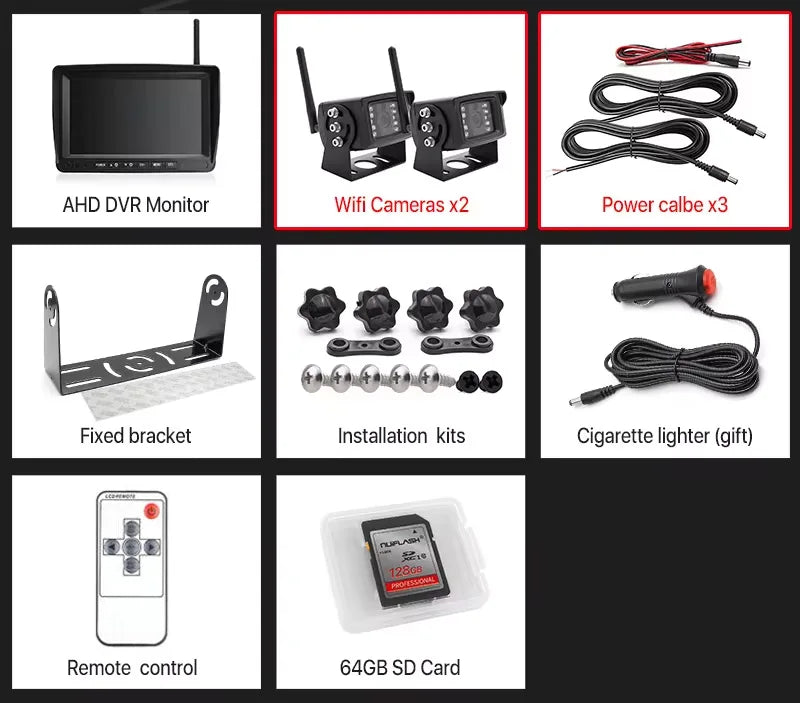 Monitor DVR de Caminhão Sem Fios GreenYi 1280x720 Alta Definição AHD 7" Visão Noturna Gravador de Ré Câmera Wifi para Autocarro e Carro