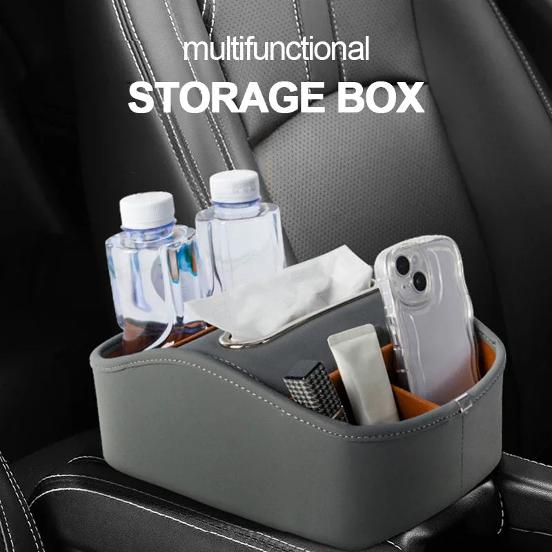 SEAMETAL 5 in 1 Storage Box Center Console Armrest Extension Organizer wtih Tissue Holder Cup Holder Universal Arm Rest Box