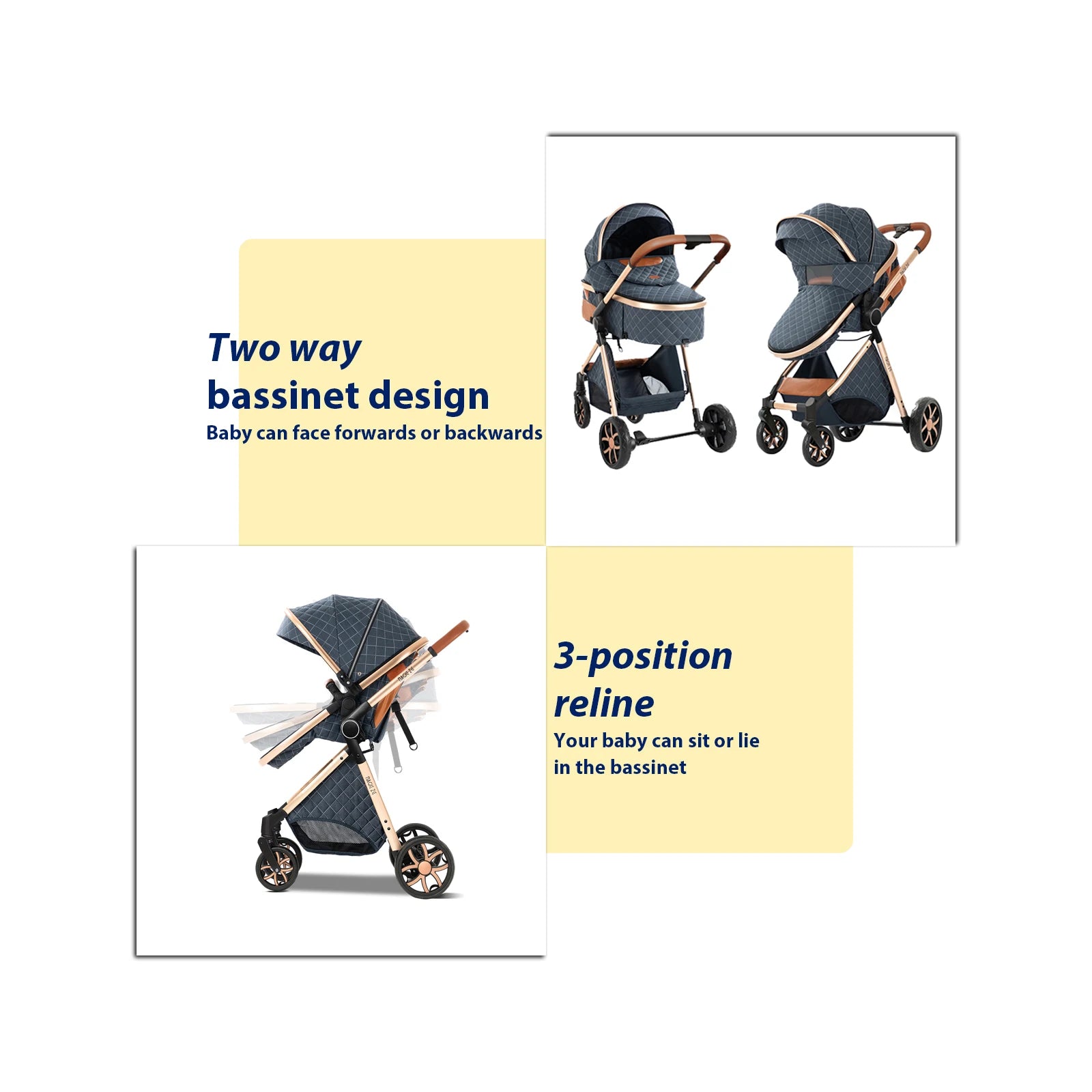 3-in-1 High Landscape Baby Stroller Travel System
