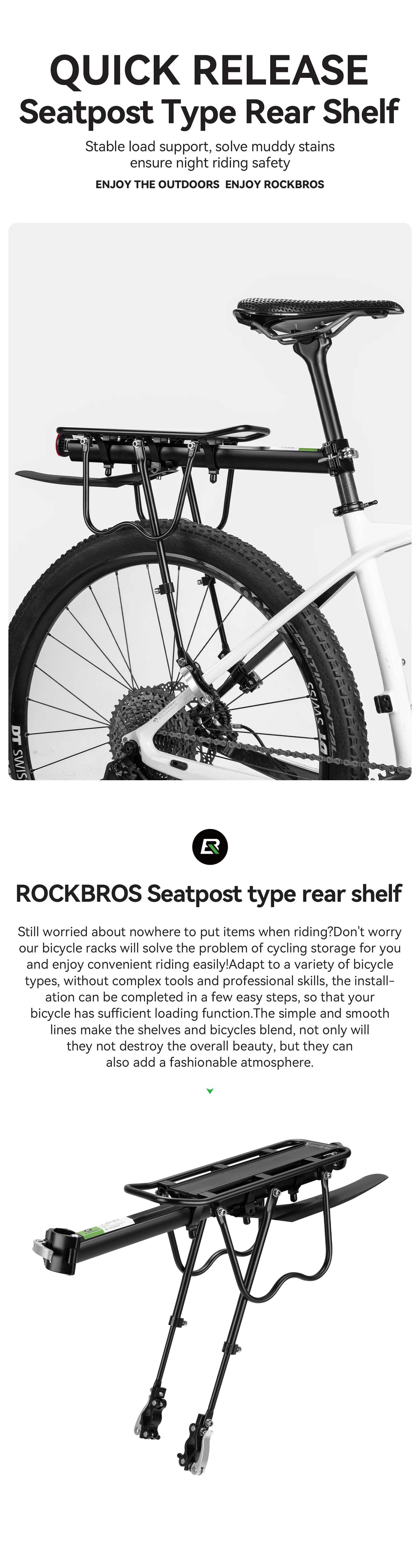 Aluminum Alloy Bike Rear Rack 25kg Detachable Cargo Carrier