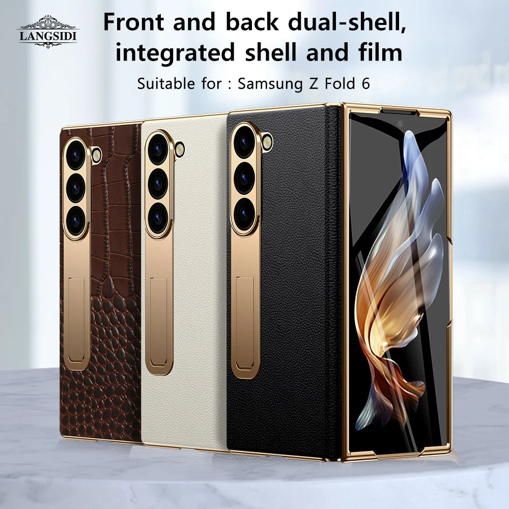 Äkta läderfodral med magnetisk gångjärnsställning för Samsung Galaxy Z Fold