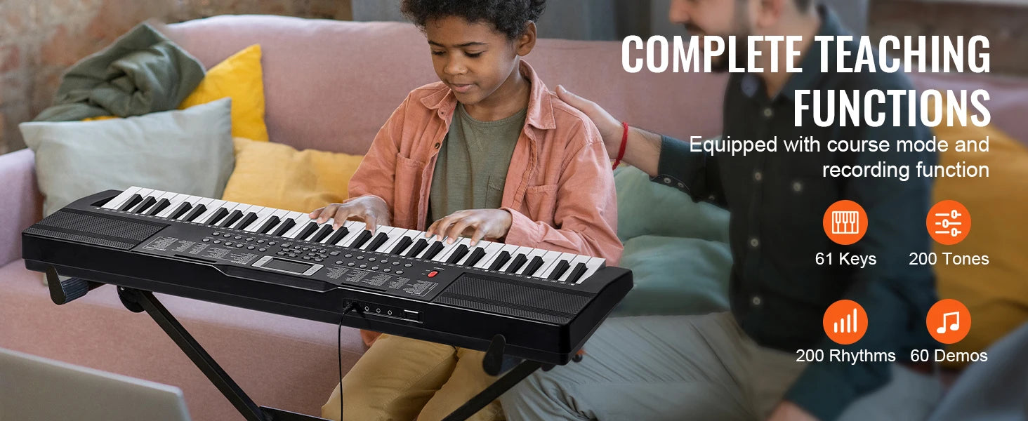 SucceBuy 61 Key Digital Keyboard Piano Electric Portable Piano 200 Tones 200 Rhythms or 600 Tones 500 Rhythms for Beginner Use