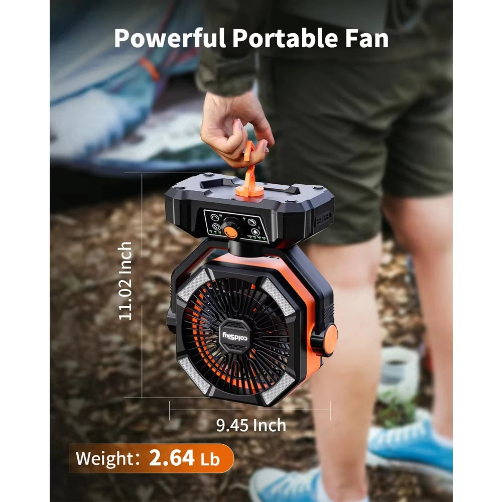 20000mAh Camping Fan with LED Lantern, Remote, 8 Speeds