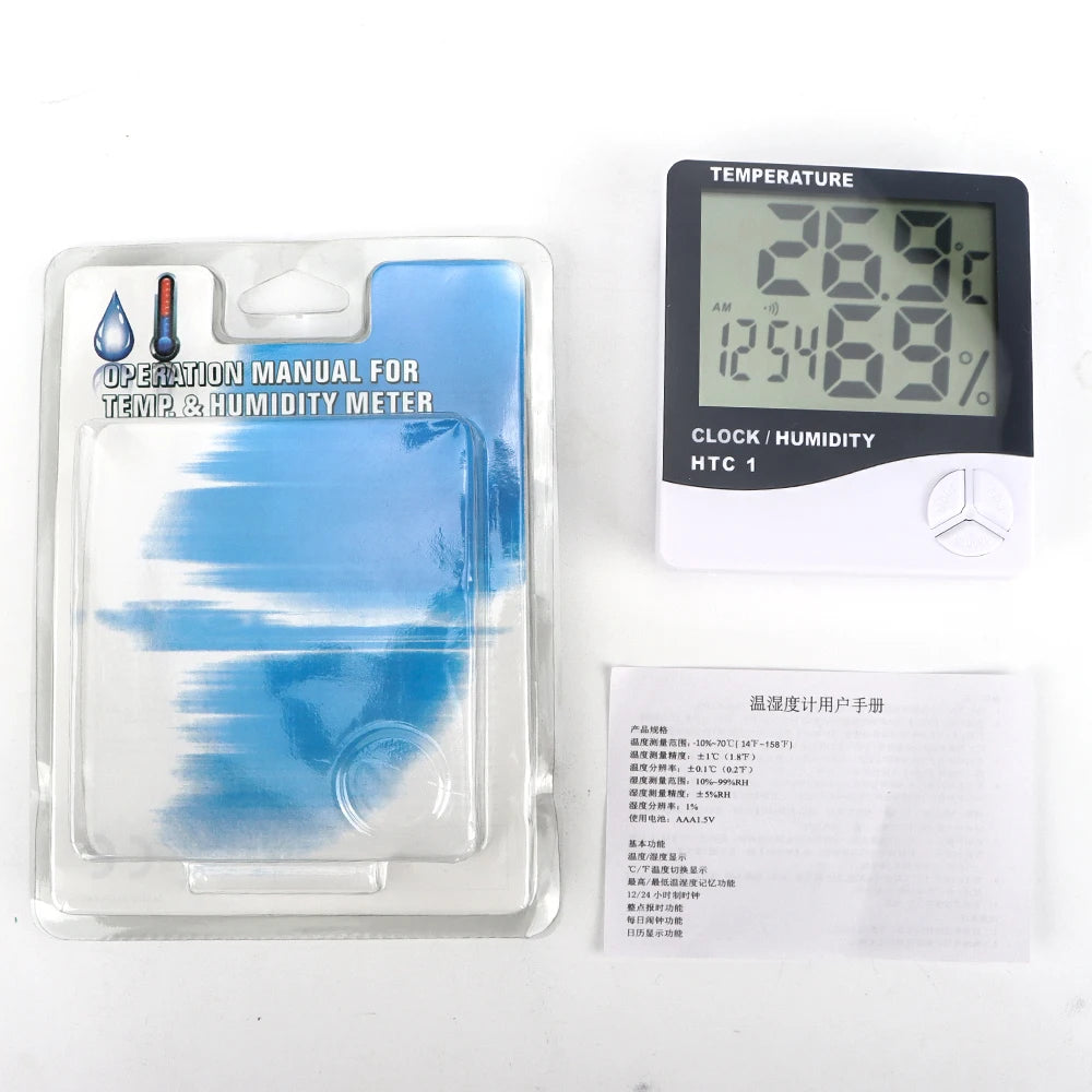 LCD Digital Temperature Humidity Meter HTC-2/HTC-1 Home Indoor Outdoor Hygrometer Thermometer Weather Station with Clock